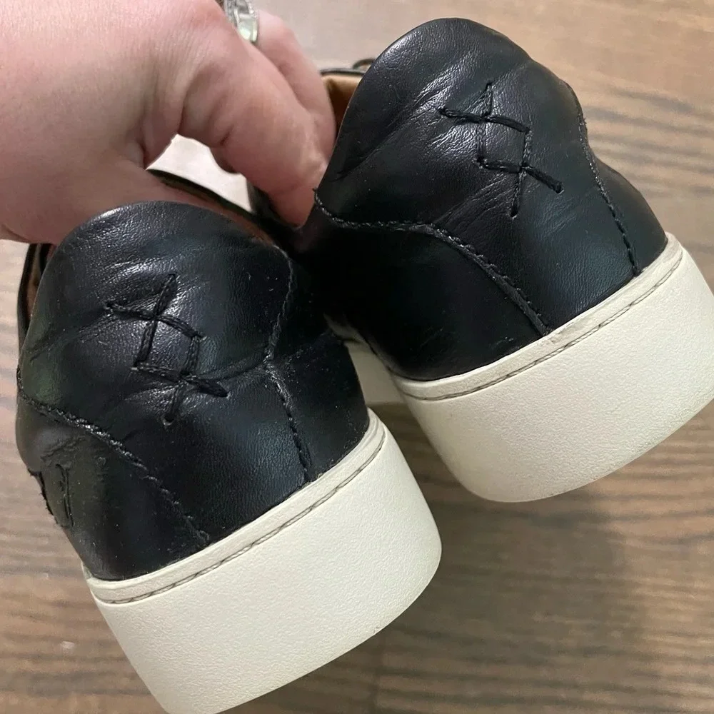 FRYE Lena Zip Up Platform Black Polished Soft Full Grain Leather Sneaker Size 7